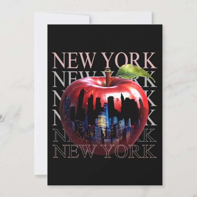 Convites Nova York A Grande Maçã Fruta Silhueta Cidade (Frente)