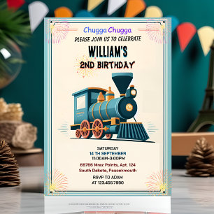 Convites Novas Crianças Azuis Vintage Dois segundos anivers