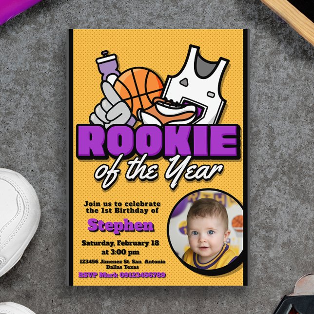 Convites Novato do Ano - Basquetebol com Foto (Rookie of the Year - Basketball with Photo Invitation)