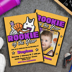 Convites Novato do Ano - Primeiro Aniversário de Basquete M