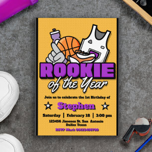 Convites Novato do Ano - Primeiro Aniversário de Basquete M