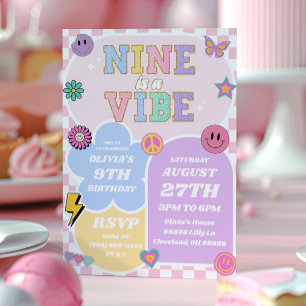 Convites Nove é um Vibe Preppy Patch 9ª Festa de aniversári
