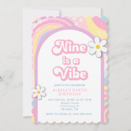 Convites Nove é uma Vibe Groovy, Garota Retro Cores Pastel