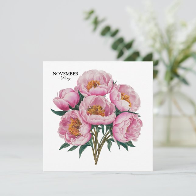 Convites Novembro Peony Bloom - Presente de Aniversário Per (Em pé/Frente)