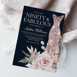 Convites Noventa e fabulosa! Dusty Rosa Floral 90 Birthday