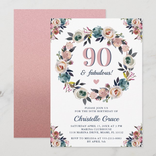 Convites Noventa Festa de aniversário 90 e Fabulosa Senhora (Frente/Verso)