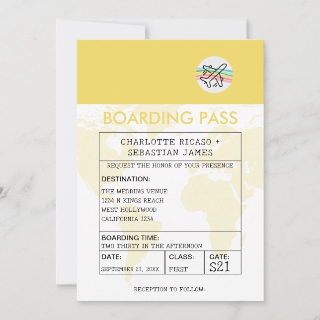 Convites Novidade na Passagem de Viagem de Casamento (Frente)
