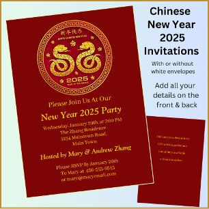 Convites Novo Ano Chinês 2025 Adicionar Nome e Detalhes, Co