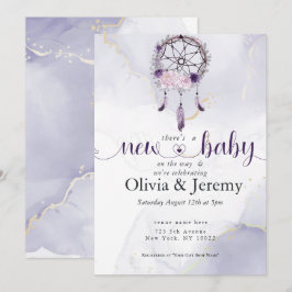Convites Novo Bebe BOHO Amethyst Rosa Empoeirado Caçador de