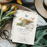 Convites Novo capítulo Chá Set Butterflies Book Chá de fral<br><div class="desc">Este elegante "novo capítulo começará em breve" convite de festas/lanche/chá apresenta um fundo creme com pilhas de livros,  borboletas,  buquê de flores,  bule e chá em aquarela. O verso apresenta um fundo creme com padrão floral. Personalize-o para as suas necessidades. Você pode encontrar produtos correspondentes na minha loja.</div>