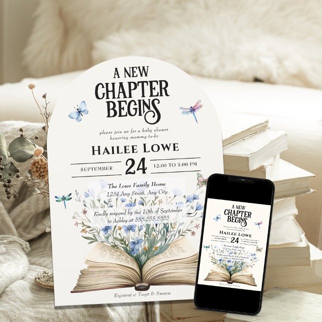 Convites Novo Capítulo Começa Chá de fraldas Azul Flor (Criador carregado)