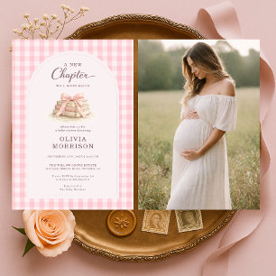 Convites Novo Capítulo Começa Rosa Arco Foto Chá de Bebê