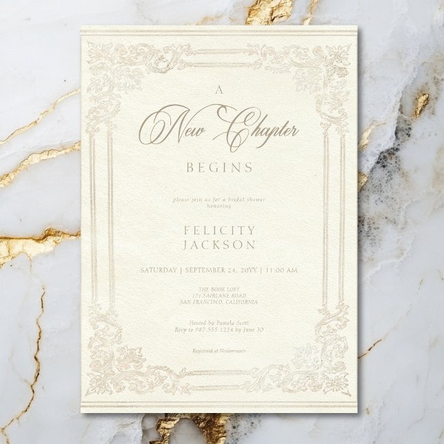 Convites Novo capítulo do livro vitória começa Chá (Vintage Ivory Book New Chapter Begins Bridal Shower Invitation)