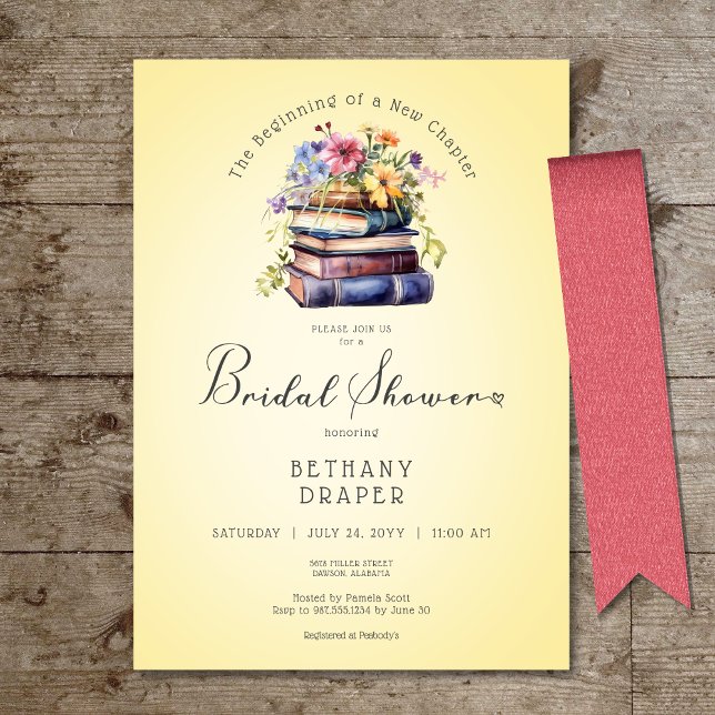 Convites Novo Capítulo Floral Russo Começa Chá Amarelo (Rustic Floral New Chapter Begins Yellow Shower Invitation)