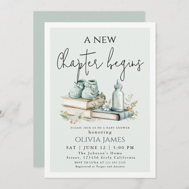 Convites Novo capítulo inicia o Chá de fraldas do Storybook (Frente/Verso)