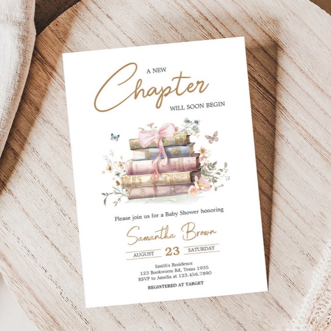 Convites Novo capítulo inicia o Chá de fraldas do Storybook (Whimsical New Chapter Begins Storybook Baby Shower Invitation)