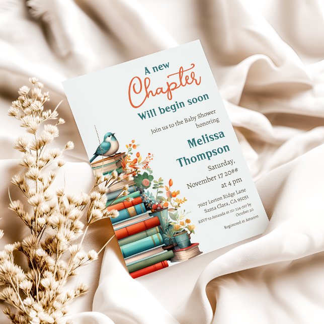 Convites Novo capítulo Iniciar Chá de fraldas de Livro Flor (Criador carregado)