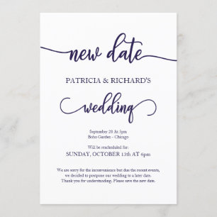Convites Novo Casamento Adiado Data Azul-Marinho Script