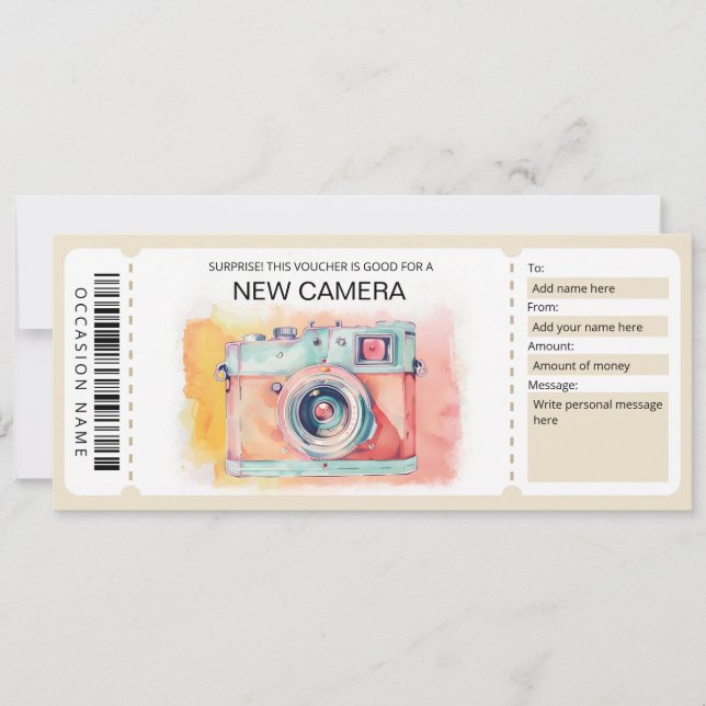 Convites Novo Certificado de Presente de Câmera (Frente)