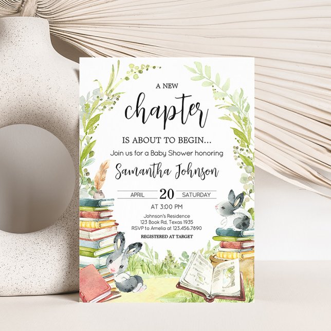 Convites Novo Chá de fraldas de Capítulo do Storybook (Vintage Storybook Rabbit Baby Shower Invitation)