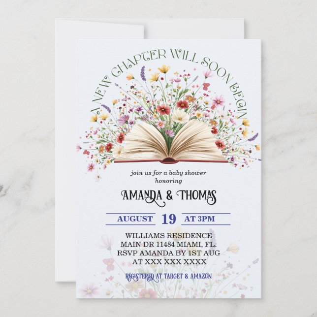 Convites Novo Chá de fraldas de novo capítulo do Livro Azul (Frente)