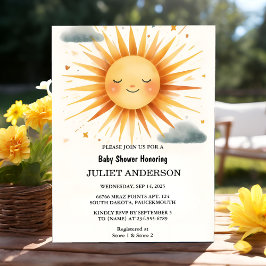 Convites Novo Chá de fraldas de Sol da Nuvem Céu Único Rosa