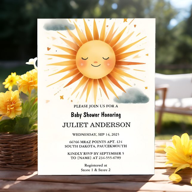 Convites Novo Chá de fraldas de Sol da Nuvem Céu Único Rosa (Criador carregado)