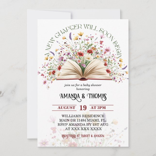 Convites Novo Chá de fraldas do novo capítulo do livro de f (Frente)