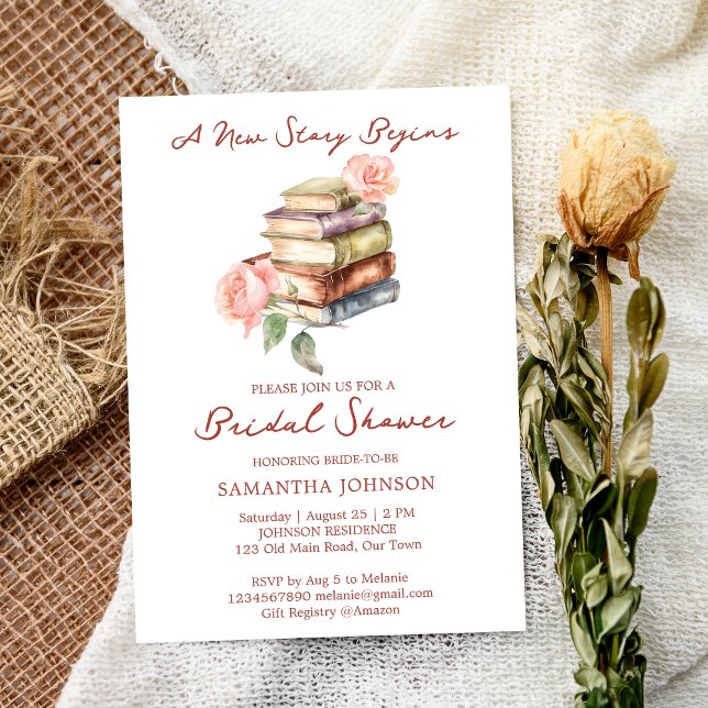 Convites Novo chá de panela de capítulo do livro de históri (Story book new chapter books library themed bridal shower invitation editable template download)