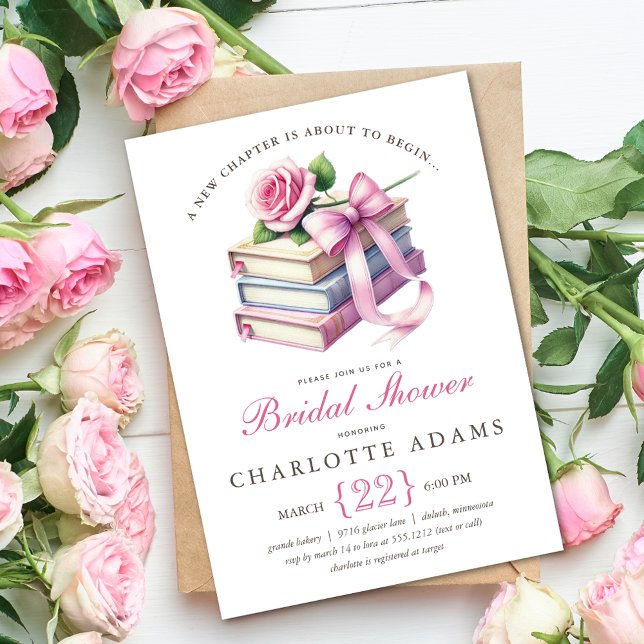 Convites Novo Chá de panela de Capítulo Quinta (Quaint New Chapter Bridal Shower Invitation)