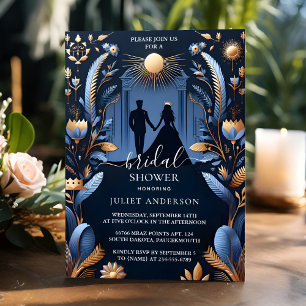 Convites Novo Chá de panela Real Azul da Coroa de Fuchsia d