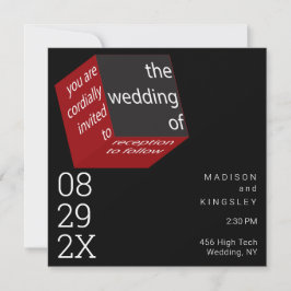 Convites Novo Cubo de Alta Tecnologia Preto Épico Geométric