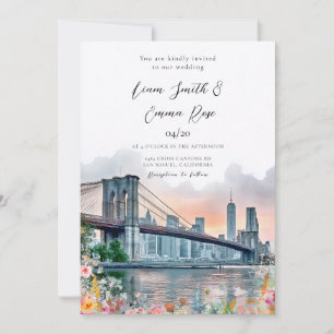 Convites Novo Destino Casamento Aquarela Nova York Casament