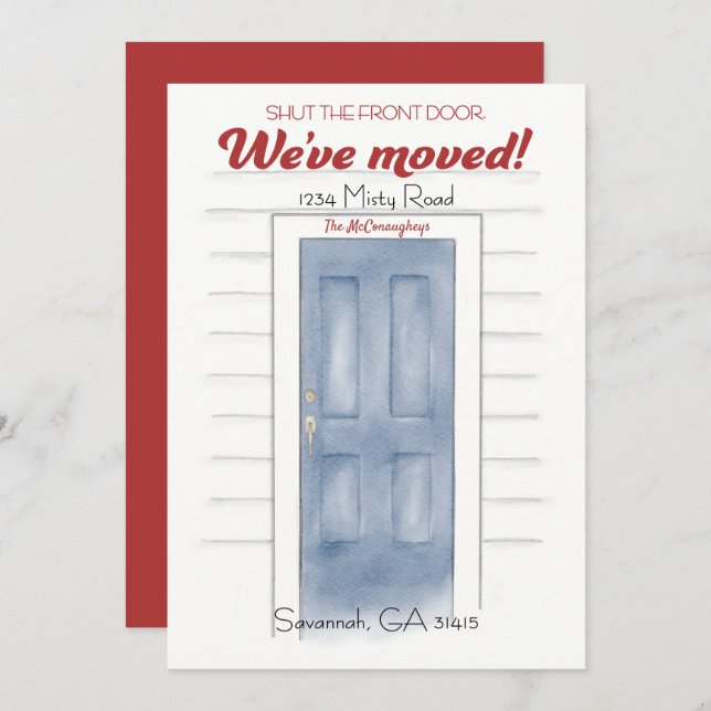 Convites Novo Endereço Azul Fechar A Placa Frontal (Frente/Verso)