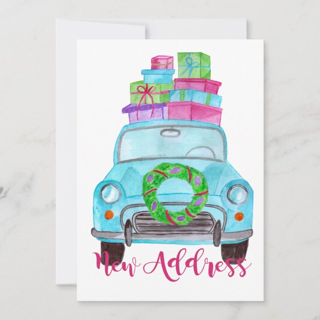 Convites Novo endereço Classic Christmas Car (Frente)