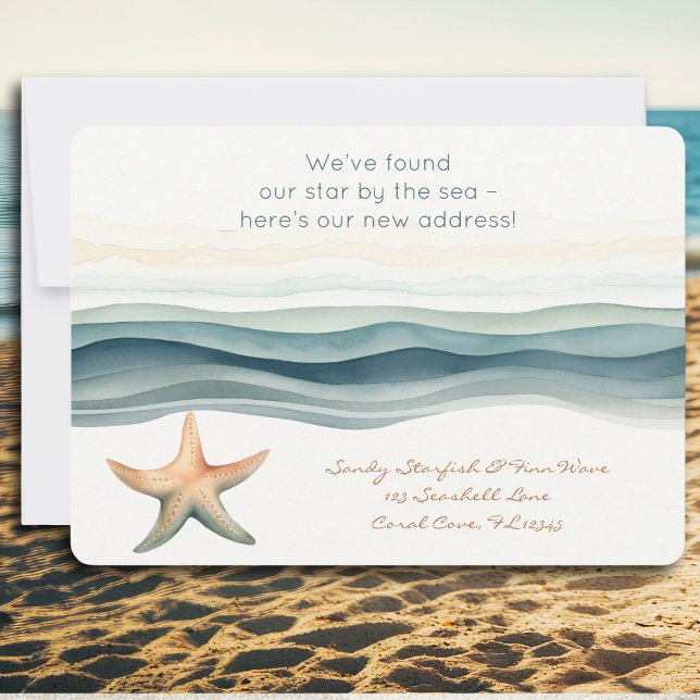 Convites Novo Endereço Elegante (Beach themed new address new home announcement card, Popular in Florida, California, beach homes)