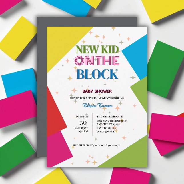 Convites Novo Garoto no Bloco Chá de Bebê Colorido (Criador carregado)