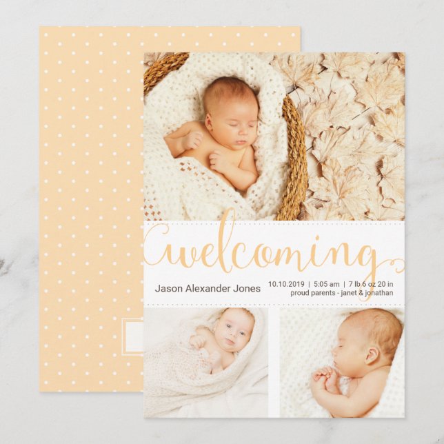 Convites Novo lançamento do bebê três fotos (Frente/Verso)