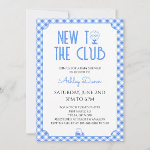 Convites Novo no Clube Azul Xadrez Golfe Churrasco de Bebê