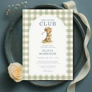 Convites Novo no Clube Chá de Bebê Urso de Gingham Golfe