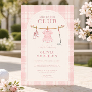 Convites Novo No Clube Chuveiro de Bebê Rosa Golfe Préppy
