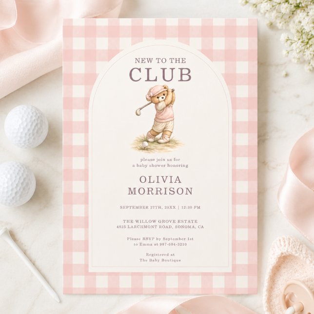 Convites Novo no Clube de Golfe Urso Rosa Churrasco de Bebê (Criador carregado)