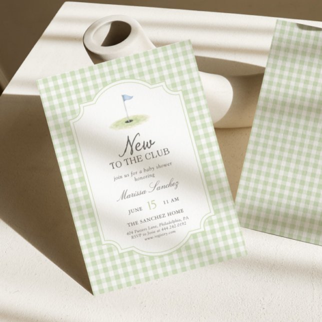 Convites Novo no Clube de Golfe Verde Gingham Chás de Bebê (Criador carregado)