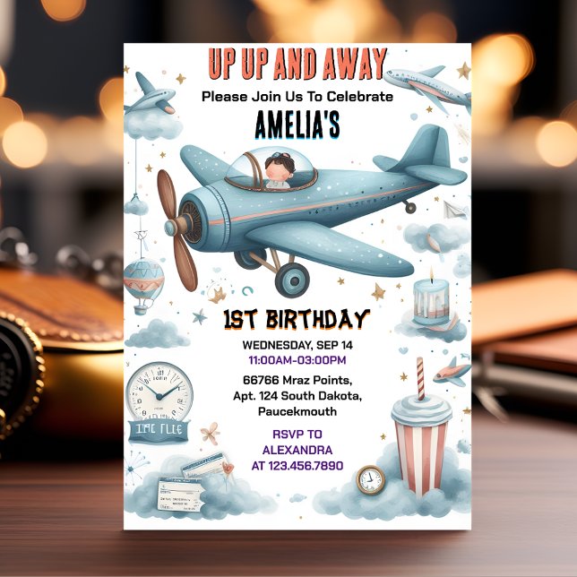 Convites Novo primeiro aniversario de Avião de Alegria de C (Criador carregado)