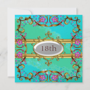 Convites Novo Quadro de Flores de Aniversário Azul Teal