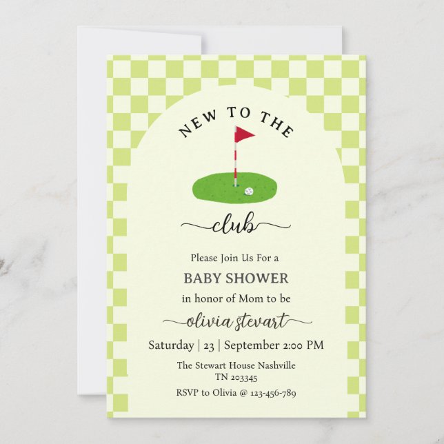 Convites Novo roteiro para o Baby Shower de golfe do clube (Frente)