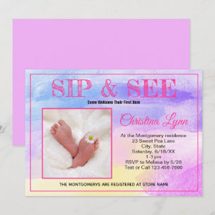 Convites Novo Sip Rosa de Aquarela Bebê e veja foto person