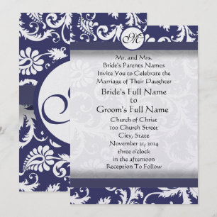 Convites Novos Tamanhos Azul Naval Damasko Casamento