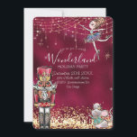 Convites Noz-cracker Winter Wonderland Christmas no Burgund<br><div class="desc">Este convite encantador de festas de férias apresenta um tema do Nutcracker Winter Wonderland. O fundo é burgundy com luzes cintilantes e flocos de neve. Uma bela bailarina Snow Queen ou Sugar Plum Fairy aparece no topo direito com o Nutcracker no fundo à esquerda e o Rei do Mouse no...</div>