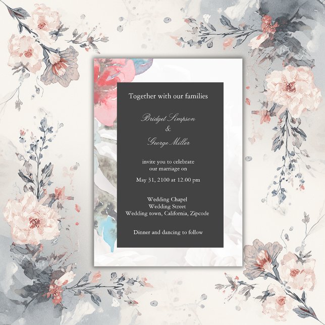 Convites nu onyx chic Floral rosa casamento (Criador carregado)